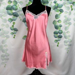 Cute Victoria’s Secret pink lace trim baby pink basted slip dress size large